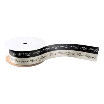 Black & Eggshell Stripe Personalized Text Ribbon by StyledbySeb at Zazzle