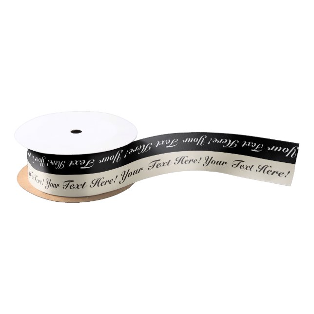Black & Eggshell Stripe Personalized Text Ribbon (Spool)