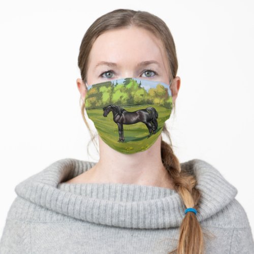 Black Egyptian Arabian Horse in Summer Pasture Adult Cloth Face Mask