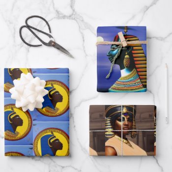 Black Egyptian Wrapping Paper Flat Sheet Set Of 3 by GKDStore at Zazzle