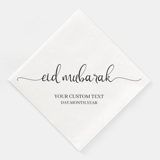 Black Eid Mubarak Calligraphy Custom Paper Dinner Napkins (Corner)