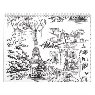 Black Eiffel Tower Toile  Calendar
