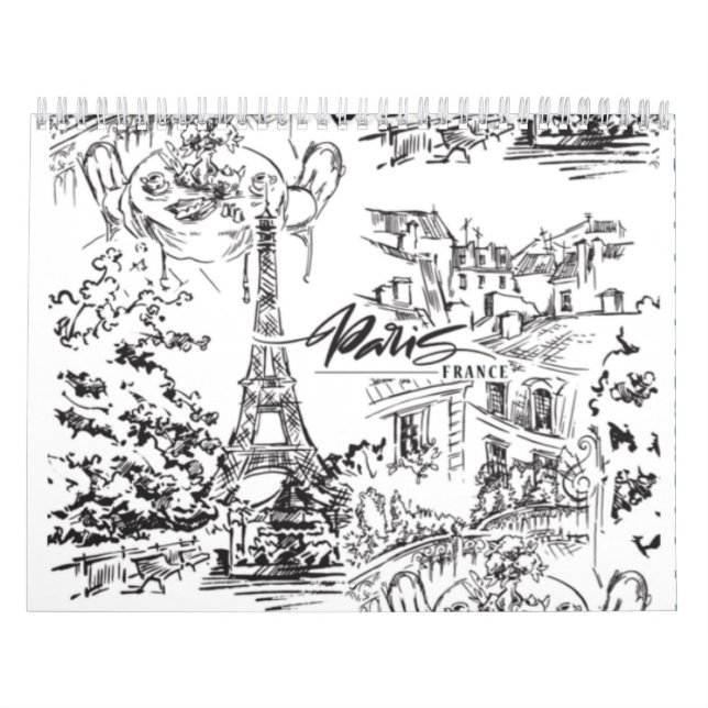 Black Eiffel Tower Toile  Calendar (Cover)