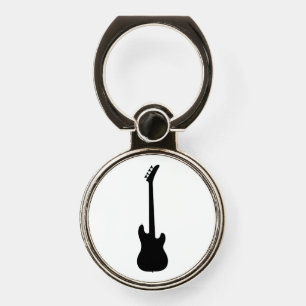 Black Electric Bass Guitar on White Phone Ring Stand