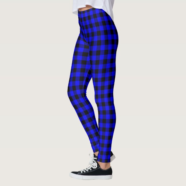 Black Electric Blue Buffalo Plaid Leggings (Left)