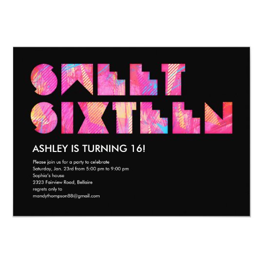 Black Electric Glow Sweet 16 Invitations