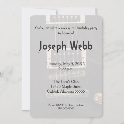 Black Electric Guitar Birthday Party Invitations Zazzle