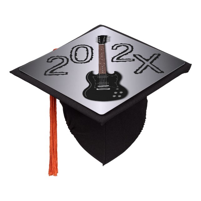 Black Electric Guitar Class Year Sons Graduation Cap Topper (Angled)