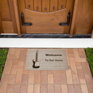 Black Electric Guitar Design Personalised Fiber Doormat