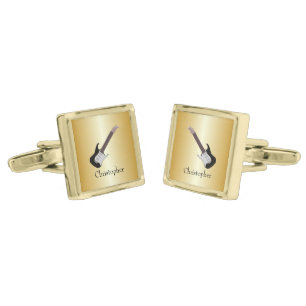 Black Electric Guitar Design Personalised Square Cufflinks