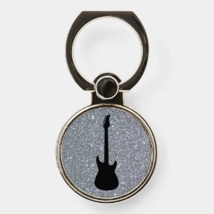 Black Electric Guitar on Silver Glitter Phone Ring Stand