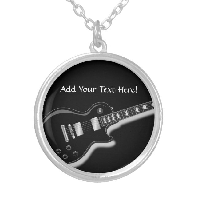 Black Electric Guitar Personalized Music Necklace (Front)