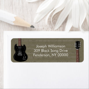 Black Electric Guitar Return Address Labels
