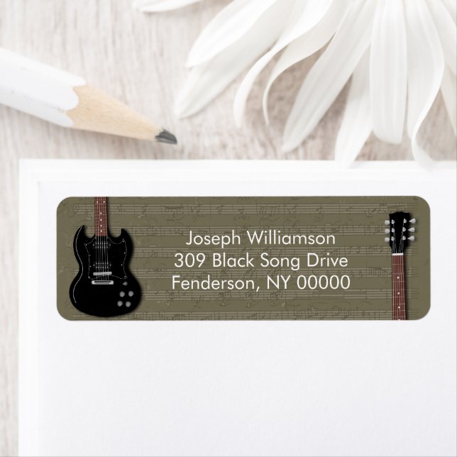 Black Electric Guitar Return Address Labels (Insitu)