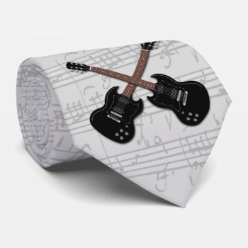 Black Electric Guitar Sheet Music Tie by PartyPrep at Zazzle