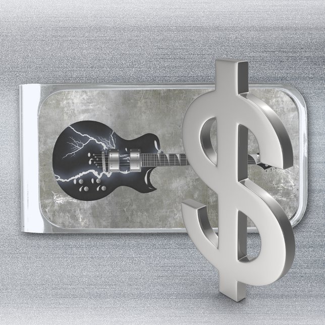 Black Electric Guitar Silver Finish Money Clip (Creator Uploaded)