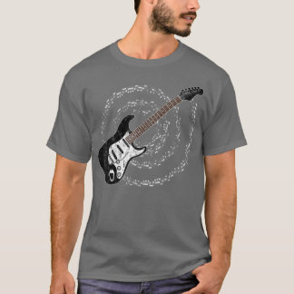 Black Electric Guitar Spiraling Musical Notes T-Shirt