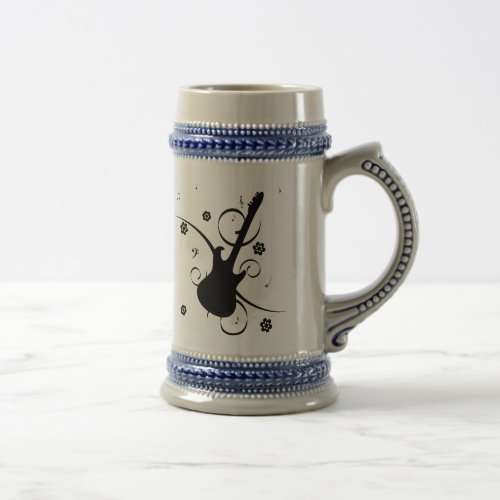 Black Electric Guitar with Floral Pattern Beer Stein