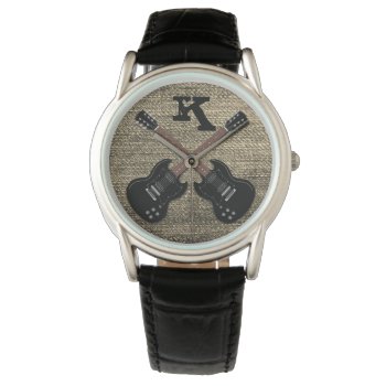 Black Electric Guitars Single Initial His Watch by PartyPrep at Zazzle