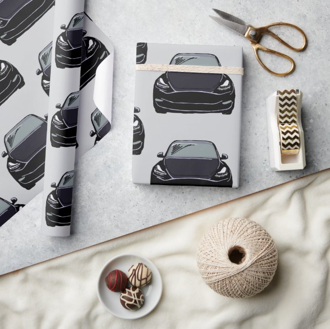 Black Electric Vehicle SUV Car Grey Background Wrapping Paper (Crafts)