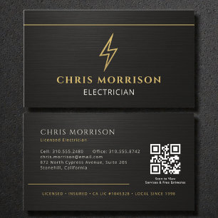 Black Electrician Metallic QR Code Business Card