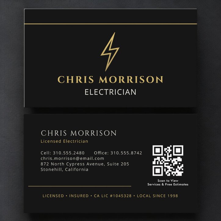 Black Electrician Professional QR Code Business Card
