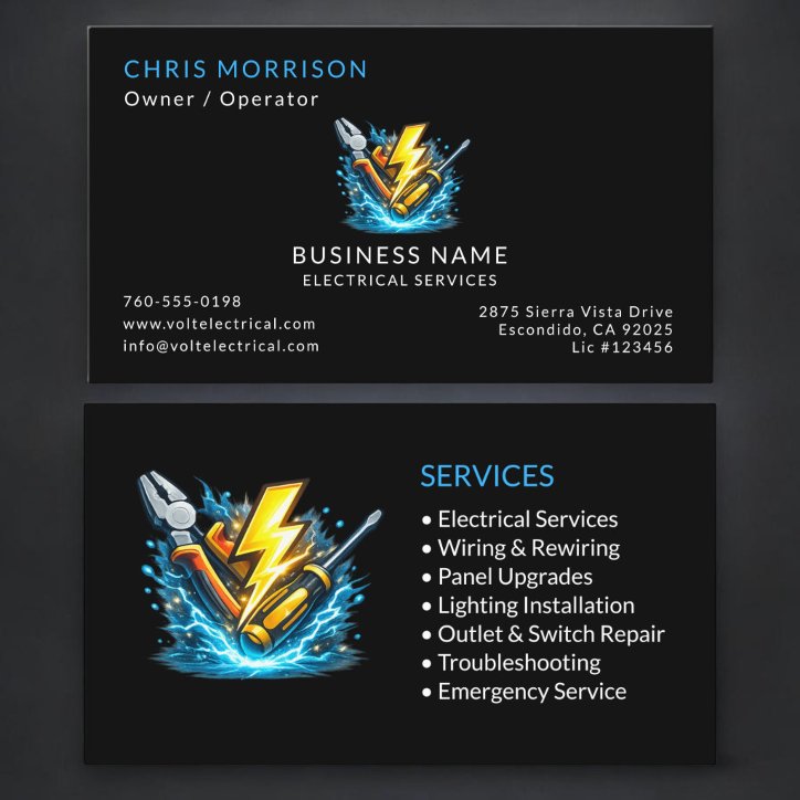 Black Electrician Services Professional Business Card