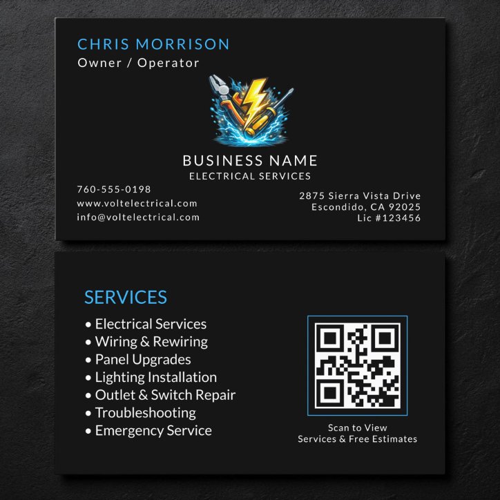 Black Electrician Services QR Code Business Card