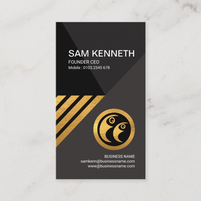 Black Elegance Faux Gold CEO Founder Business Card (Front)