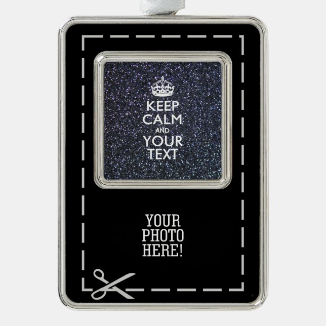 Black Elegance Keep Calm Your Text Christmas Ornament (Front)