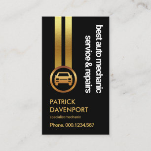 Black Elegance Striking Gold Lines Car Mechanic Business Card