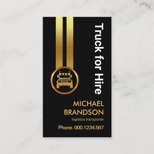 Black Elegance Vertical Gold Stripe Truck Driver Business Card (Front)