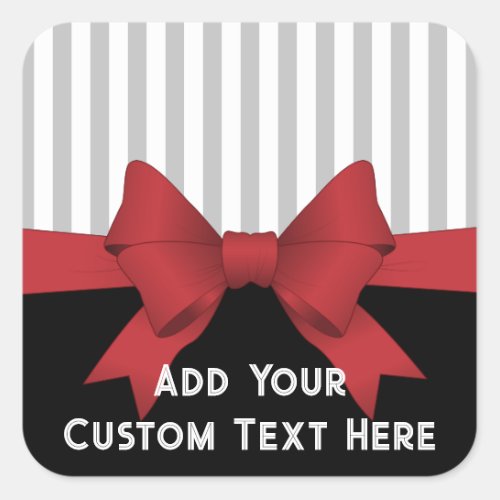 Black Elegance with Red Ribbon and Stripe Square Sticker