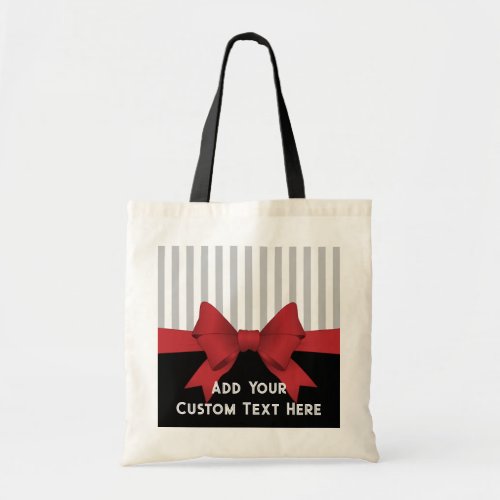 Black Elegance with Red Ribbon and Stripe Tote Bag