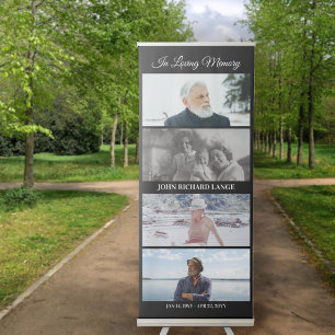Black Elegant 4 Photo In Loving Memory Memorial Retractable Banner