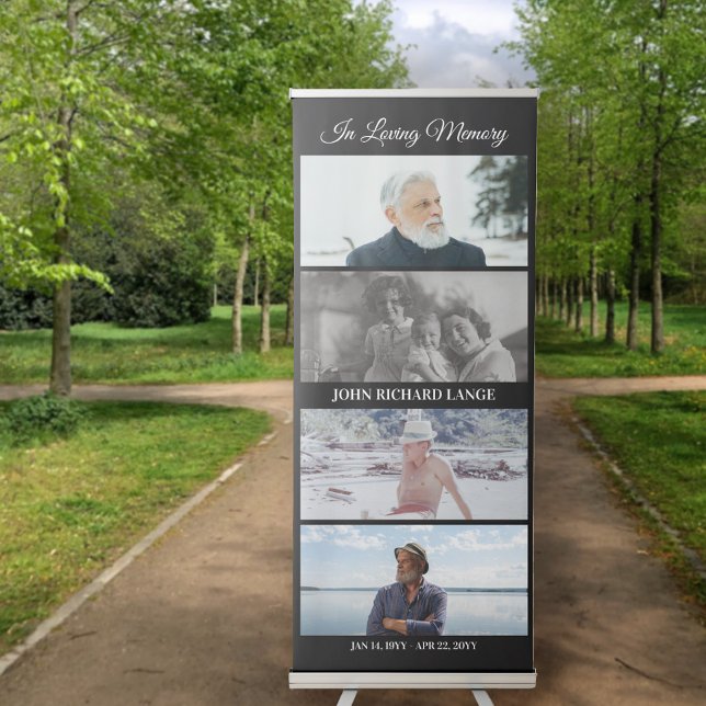 Black Elegant 4 Photo In Loving Memory Memorial Retractable Banner (Creator Uploaded)