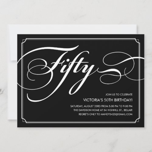 Black Elegant 50th Birthday Invitations