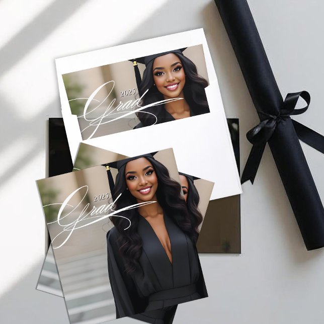 Black Elegant and Formal Script Graduation Envelope Liner (Elegant Grad Envelope Liners)
