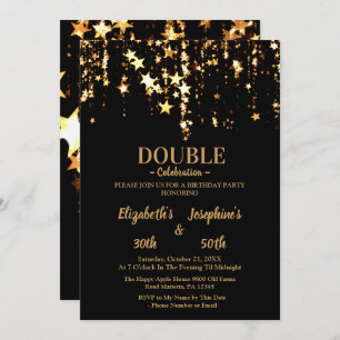 Black elegant and gold stars double joint birthday invitation