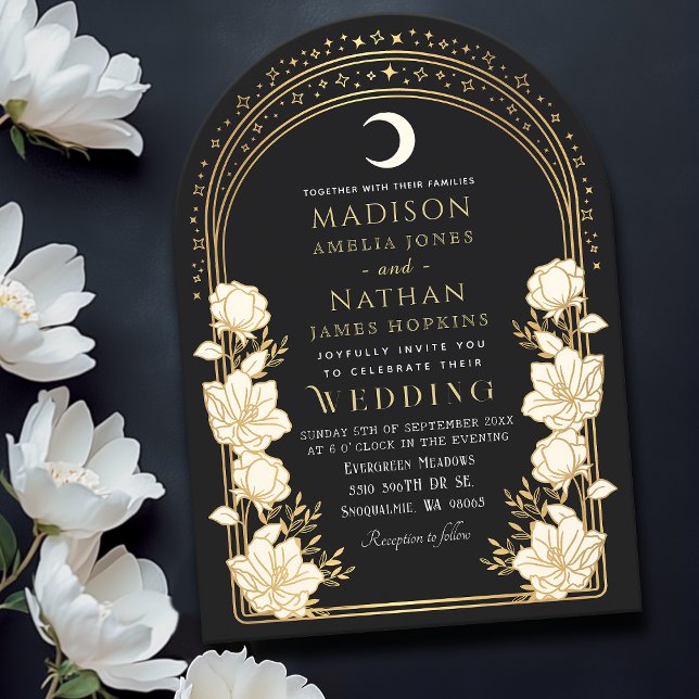 Black Elegant Arch Art Nouveau Wedding Invitation (Creator Uploaded)