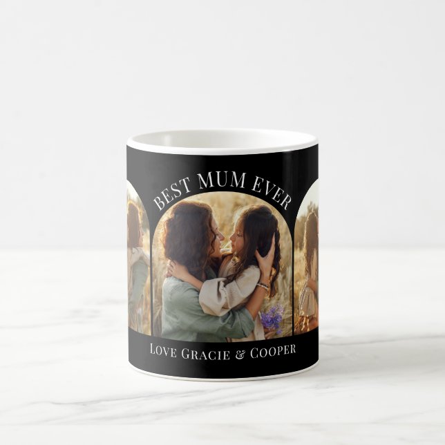 Black elegant arch multi photo best mum coffee mug (Center)