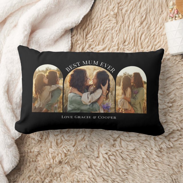 Black elegant arch multi photo best mum lumbar pillow (Blanket)