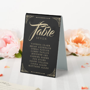 Black Elegant Art Deco Gold Retro Wedding Table Tent