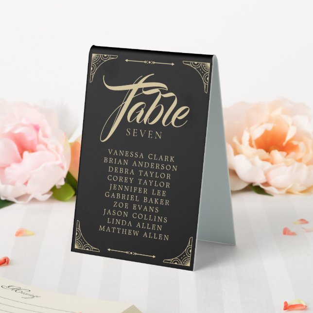 Black Elegant Art Deco Gold Retro Wedding Table Tent (In SItu (Wedding))