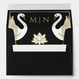Black Elegant Art Nouveau Swans Wedding Envelope