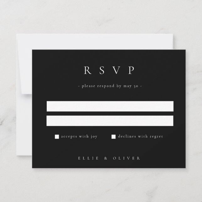Black Elegant Boho Wedding Modern RSVP Card (Front)