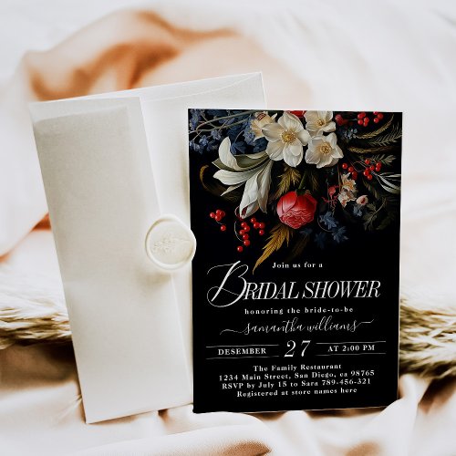 Black Elegant Boho Wildflower Bridal Shower Invitation