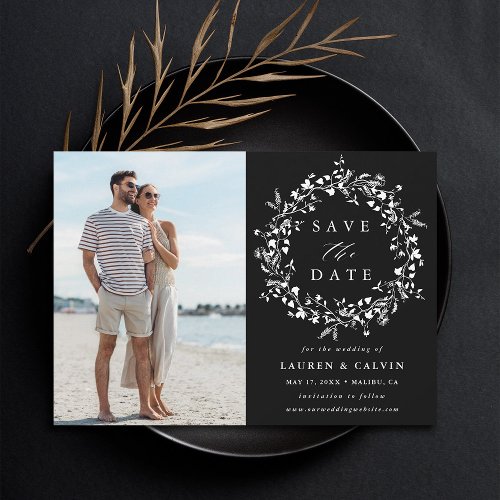 Black Elegant Boho Wildflower Wedding Photo Save The Date