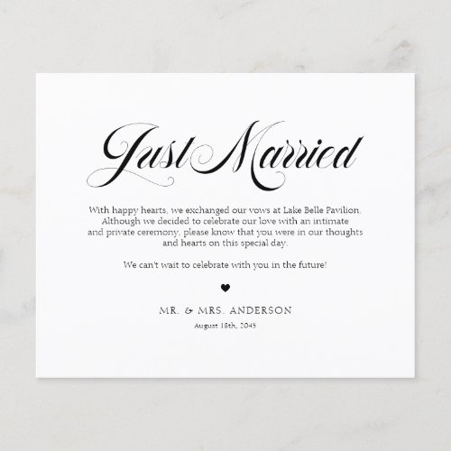 Black Elegant Bold Calligraphy Just Married Card