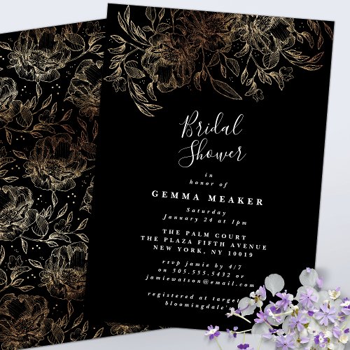 Black Elegant Botanical Bridal Shower Invitation